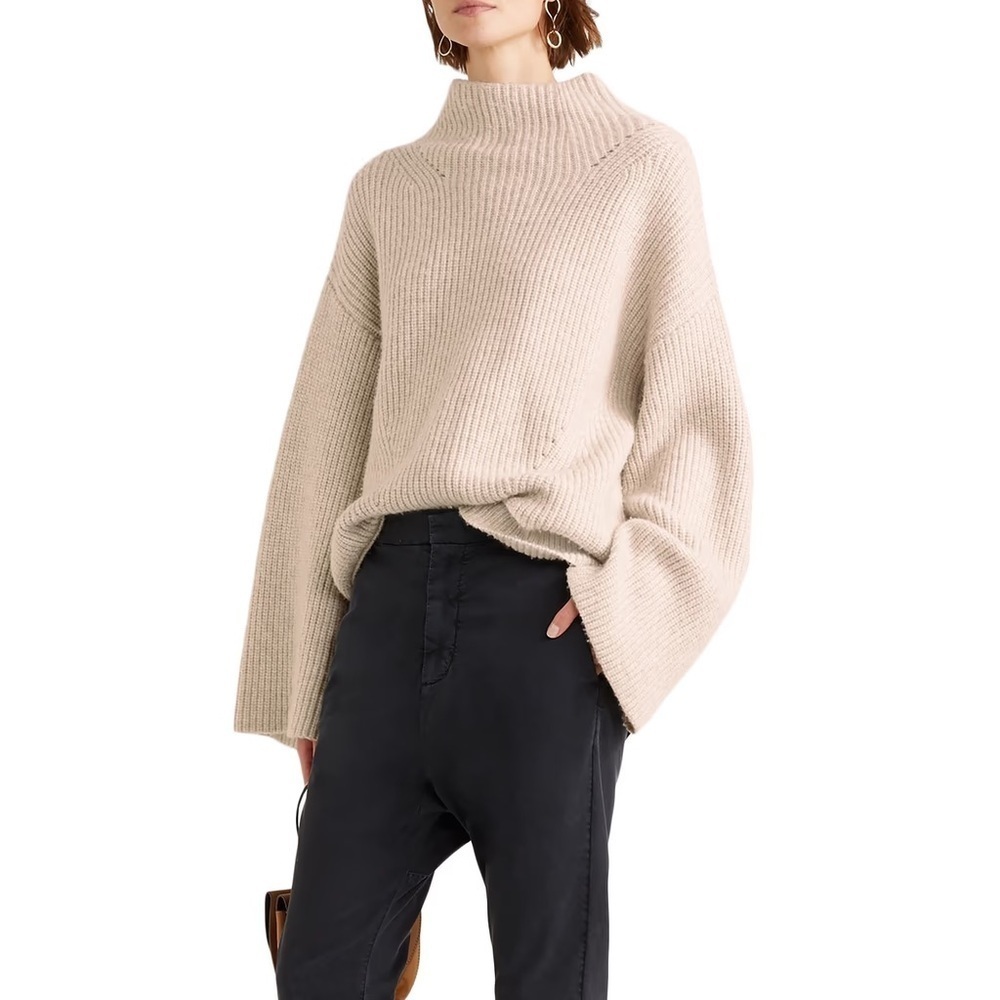 Nili Lotan oatmeal beige Ronnie wool mock neck turtleneck sweater - Small